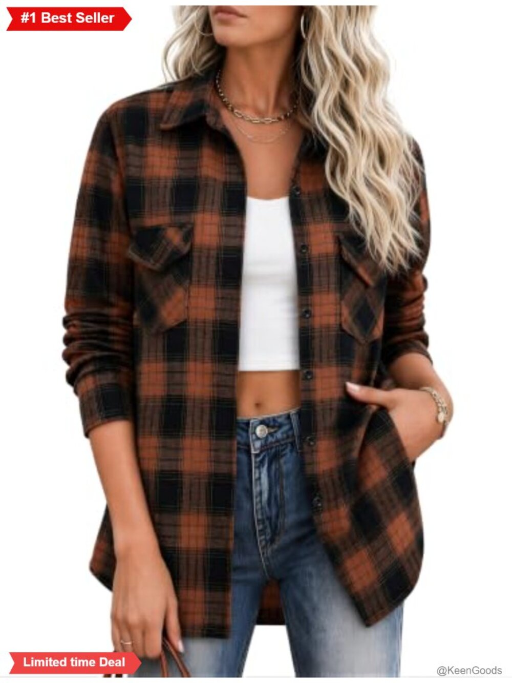 Plaid Button Down Flannel Shirt Women Polyester Cotton Long Sleeve Shacket